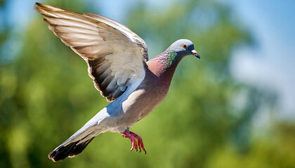 the dove is flying in the air, with an outstretched stretched beak - obrazy, fototapety, plakaty