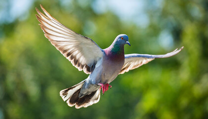 the dove is flying in the air, with an outstretched stretched beak