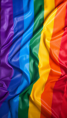 Close-up of a rainbow pride flag with a wavy texture, showcasing the vibrant spirit and the flowing diversity of the LGBTQ+ community.
