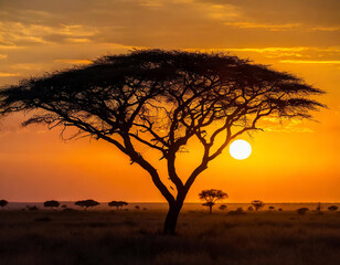 Time-lapse of an iconic African sunset, with a solitary acacia tree silhouetted against the vibrant sky