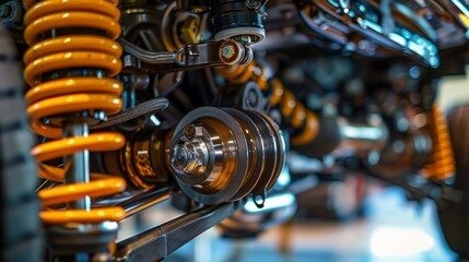 Fototapeta premium The mechanic's eyes widened in shock as he watched the steel wheel of the vehicle begin to wobble uncontrollably, driving him to quickly assess the engineering flaw.
