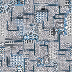 pattern with blue and white tiles pattern ethnic style 