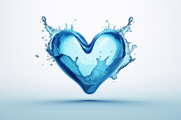 3d render, abstract water design element, illustration, heart shape splash, blue liquid splash isolated on futuristic background