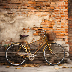 Fototapeta na wymiar A vintage bicycle leaning against a brick wall.