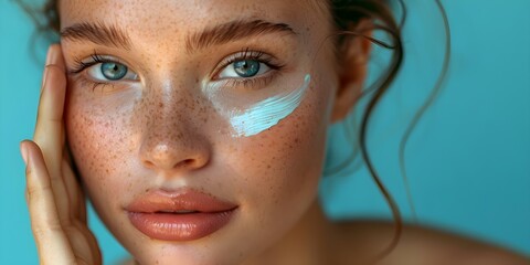 Applying skincare product to rejuvenate and moisturize under the eye. Concept Under Eye Skincare, Rejuvenation, Moisturizing, Skincare Routine, Beauty Tips