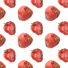 Red apple pattern, autumn harvest, watercolor red apple, isolated illustration on a white background