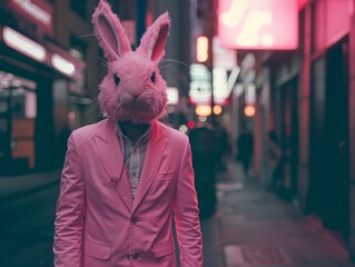 a realistic photo of a male human dressed with a pink rabit suit high resolution --ar 4:3 --v 6 Job ID: 950fd785-24b4-40f2-981e-9e3abdab098e