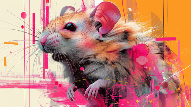 Colorful digital art of a stylized mouse: vibrant digital illustration of a mousy with abstract elements in vivid hues