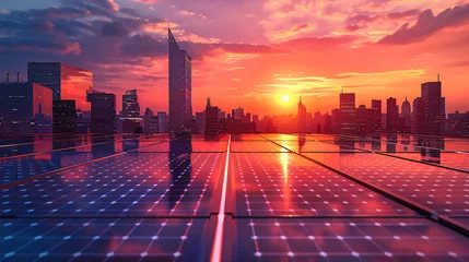 Zelfklevend Fotobehang Harnessing the Sun, A Citys Leap Towards Sustainability, Where Energy Meets Innovation © Taslima