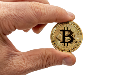 Person Holding Bitcoin in Hand - Transparent background, Cut out