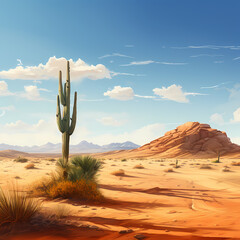 Desert landscape with a lone cactus.