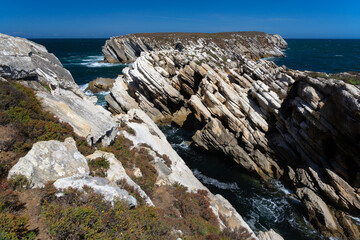 Beautiful cliffs and rock formations in the Baleal island, Peniche, Portugal, in a sunny day.