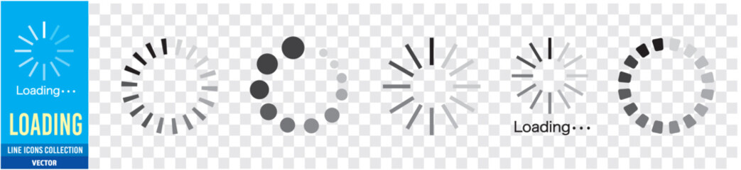 Loading icon set. Download buffer circular. Editable stroke illustration vector