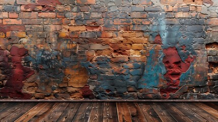 abstract background of old aged painted brick wall with scratch and paint peel off, empty dirty wall background, Generative Ai - obrazy, fototapety, plakaty