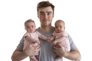Father proud of his newborn twin babies
