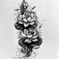 Water lotus flower. Tattoo sketch drawing. Japanese style