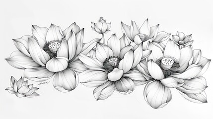 Water lotus flower. Tattoo sketch drawing. Japanese style - obrazy, fototapety, plakaty