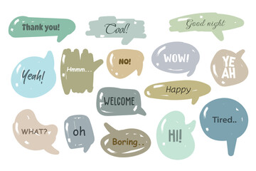 Chat speech bubble with talk phrase for communication set. Question, shout expression and comment message for chatting and social media conversation vector illustration isolated on white background