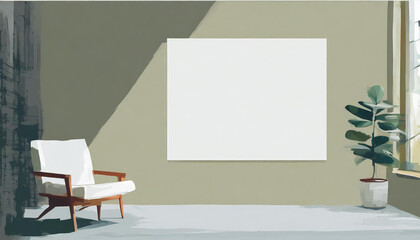 Fototapeta premium A large blank white painting on the wall in a minimalist room is a striking visual element.