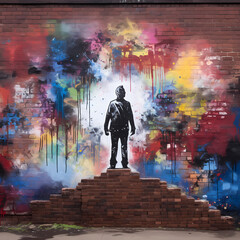 Naklejka premium Urban street art on a brick wall. 