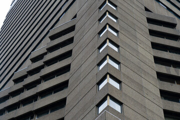 Exterior building wall of abstract concrete geometric pattern, an example of brutalistic...