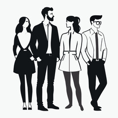 experts standing together and face to face and they are silhouette, vector illustration line art