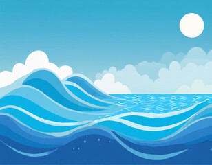 blue sky background A set of water waves in different shapes and sizes, representing the sea and the ocean.
