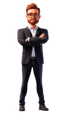 Man in Suit and Glasses Standing With Arms Crossed - Transparent background, Cut out