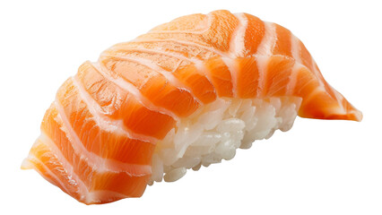 Fresh salmon sushi nigiri, traditional Japanese culinary delicacy on transparent background - stock png.