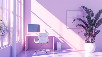 A virtual meeting room with AI-generated plant decorations on the walls. The color of the wall is a soft lavender.