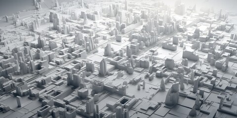Futuristic Cityscape Model in Monochrome Blueprint