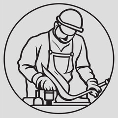 man welding of pipelines using the tig, vector illustration line art