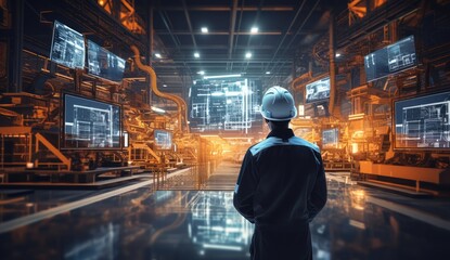 Industrial Engineer Monitoring Advanced Manufacturing Facility