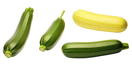 Zucchini Harvest: Freshly Picked Green Squash, Perfect for Farm-to-Table Recipes, Top-Down View in 3D Digital Art, Isolated on Transparent Background.