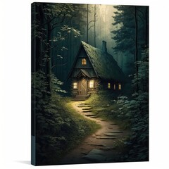 Enchanted forest cottage at twilight - 753003179