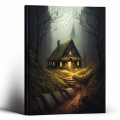 Enchanted forest cottage at twilight