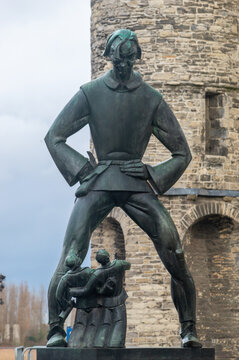 Antwerp, Belgium - February 24, 2024: Lange Wapper Statue.