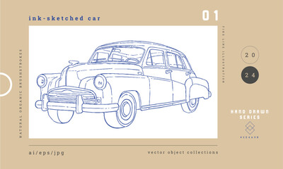 retro car outline vector illustration 01