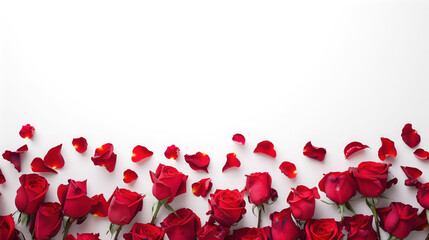 White background with roses at the bottom.