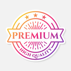 Premium quality sticker, logo or badge with gradient colors. Best quality icon or label with crown and stars. Vector illustration.