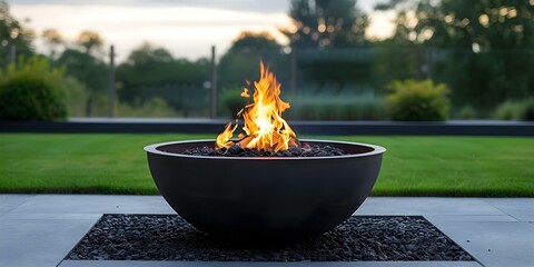 A modern fire pit adds ambiance to a stylish outdoor space. Concept Outdoor Decor, Fire Pit, Stylish Design, Ambiance, Modern Trend