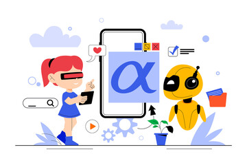 Flat hand drawn cartoon generation alpha composition