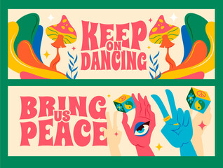 Groovy banners in flat design