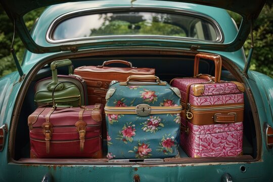 Car trunk is packed with suitcases and bags, all set for the holiday departure 