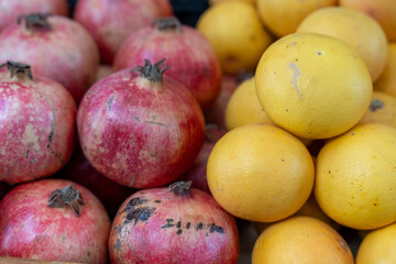 A pile of red and yellow fruit
