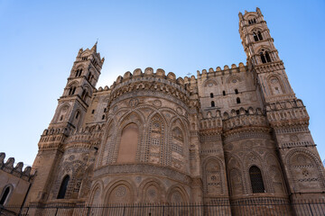 The building is old and has a lot of detail on it