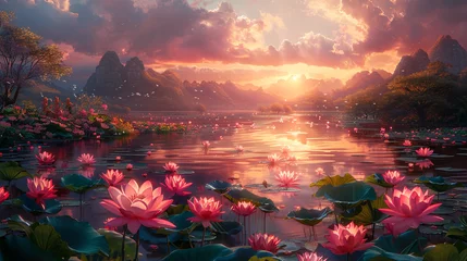 Zelfklevend Fotobehang Zalmroze Flowers oil paintings landscape