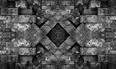 Black and white brick wall texture. Black and white brick wall background.