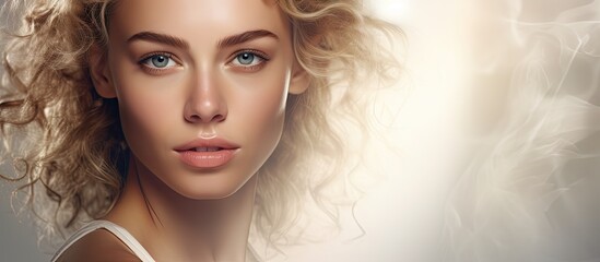 Fototapeta premium Captivating Portrait of a Woman with Blonde Hair and Blue Eyes in Natural Light