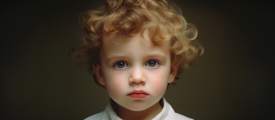 Fototapeta premium Vibrant Young Boy with Luscious Curly Hair, Expressing Joy and Confidence Outdoors